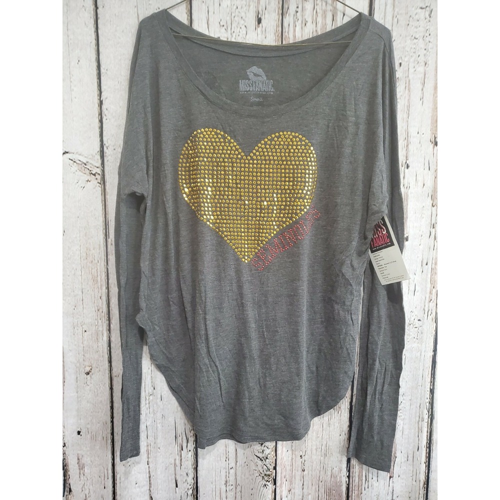 Miss Fanatic Women's Small Florida State Seminoles Studded Long Slv T‑Shirt‎ NEW